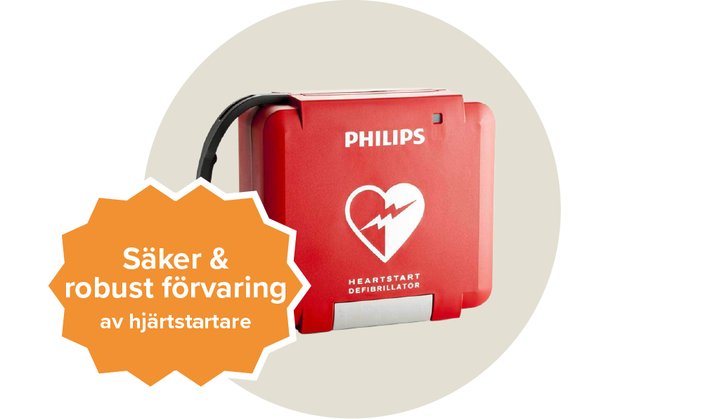 En röd väska för hjärtstartare med ett vitt hjärta på. Passar till Philips heartstart fr3 Etikett: Säker & robust förvaring av hjärtstartare.